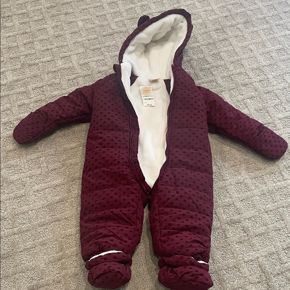 First Impressions Burgundy Quilted Fleece-Lined Infant One-Piece
